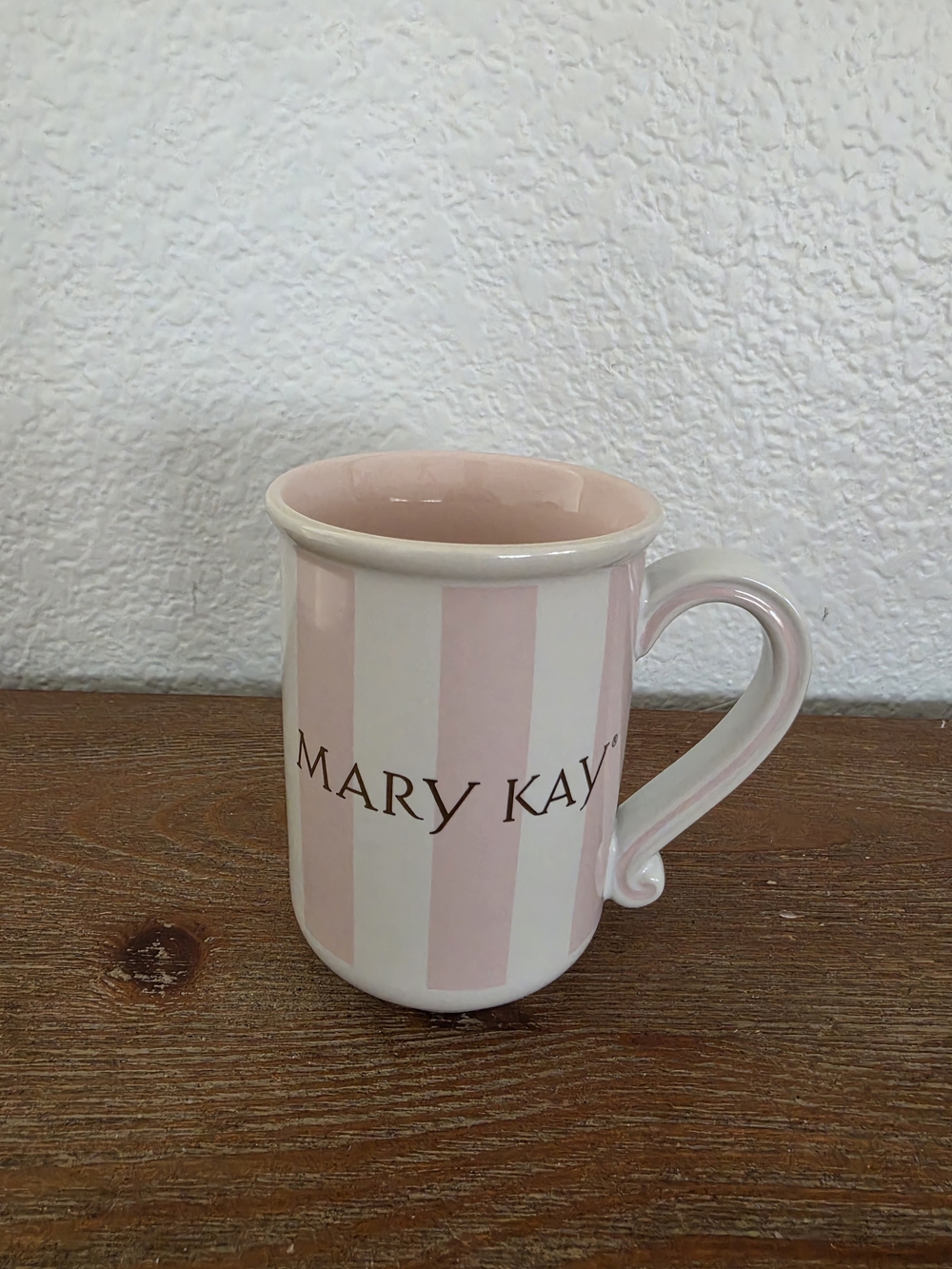 Mary Kay Pink White Stripe Gold Logo Coffee Mug